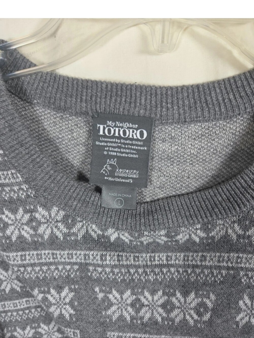 Totoro Gray Fair Isle Crew Neck Sweater - Picture 3 of 9